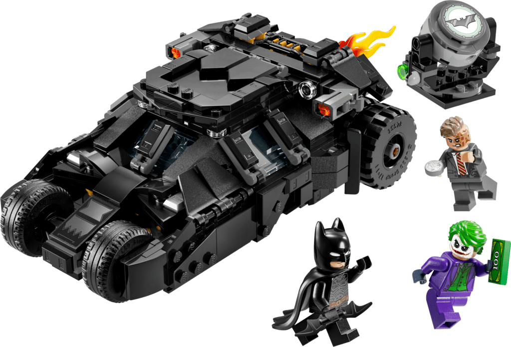 LEGO Batmobile with superhero and villain figures