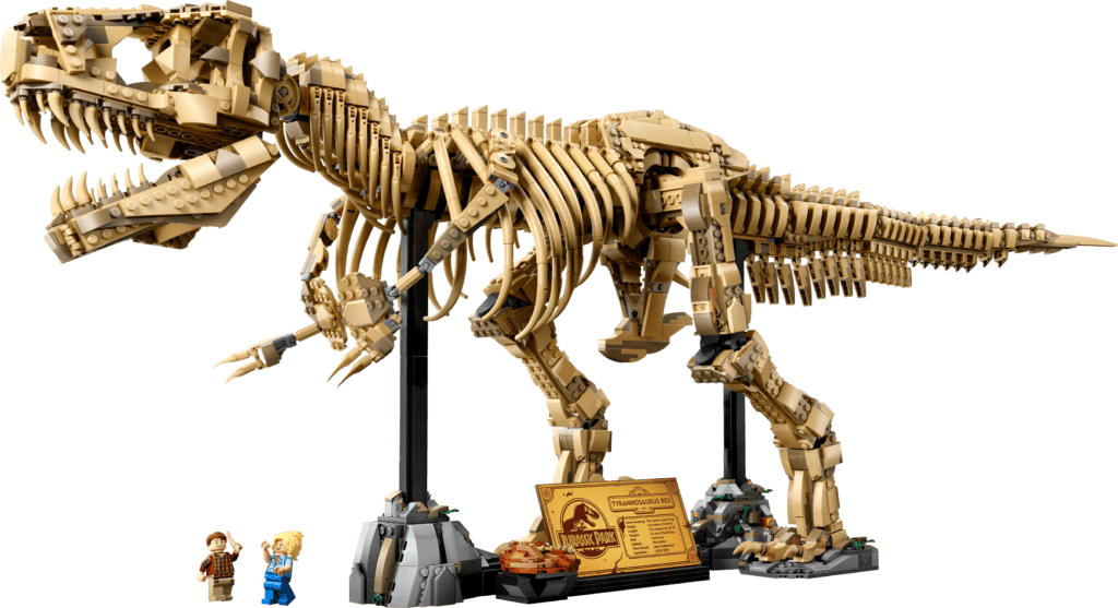Dinosaur skeleton LEGO set with minifigures