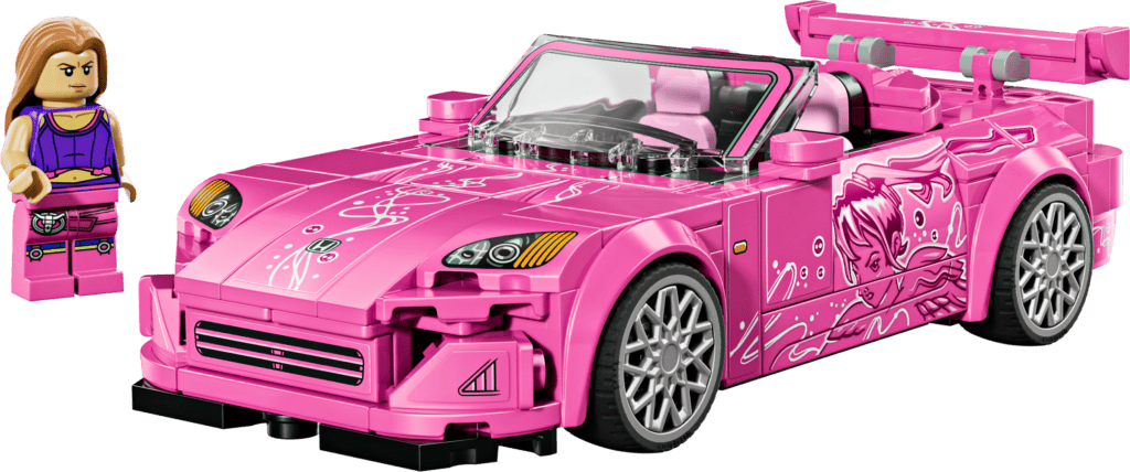 Pink LEGO car with minifigure