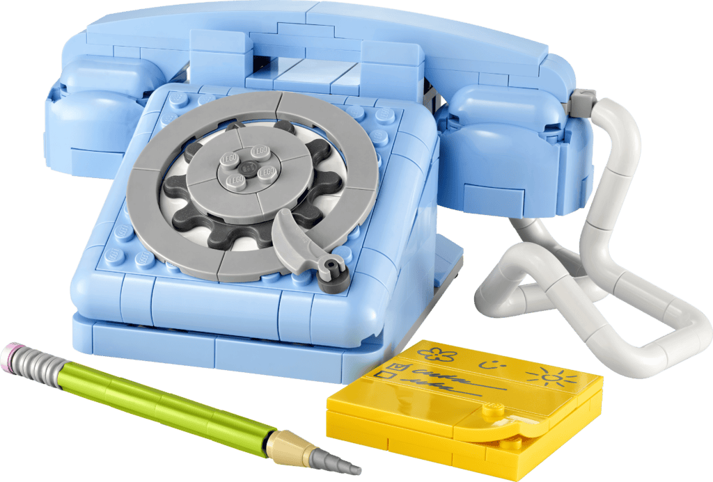 LEGO-style blue rotary phone setup