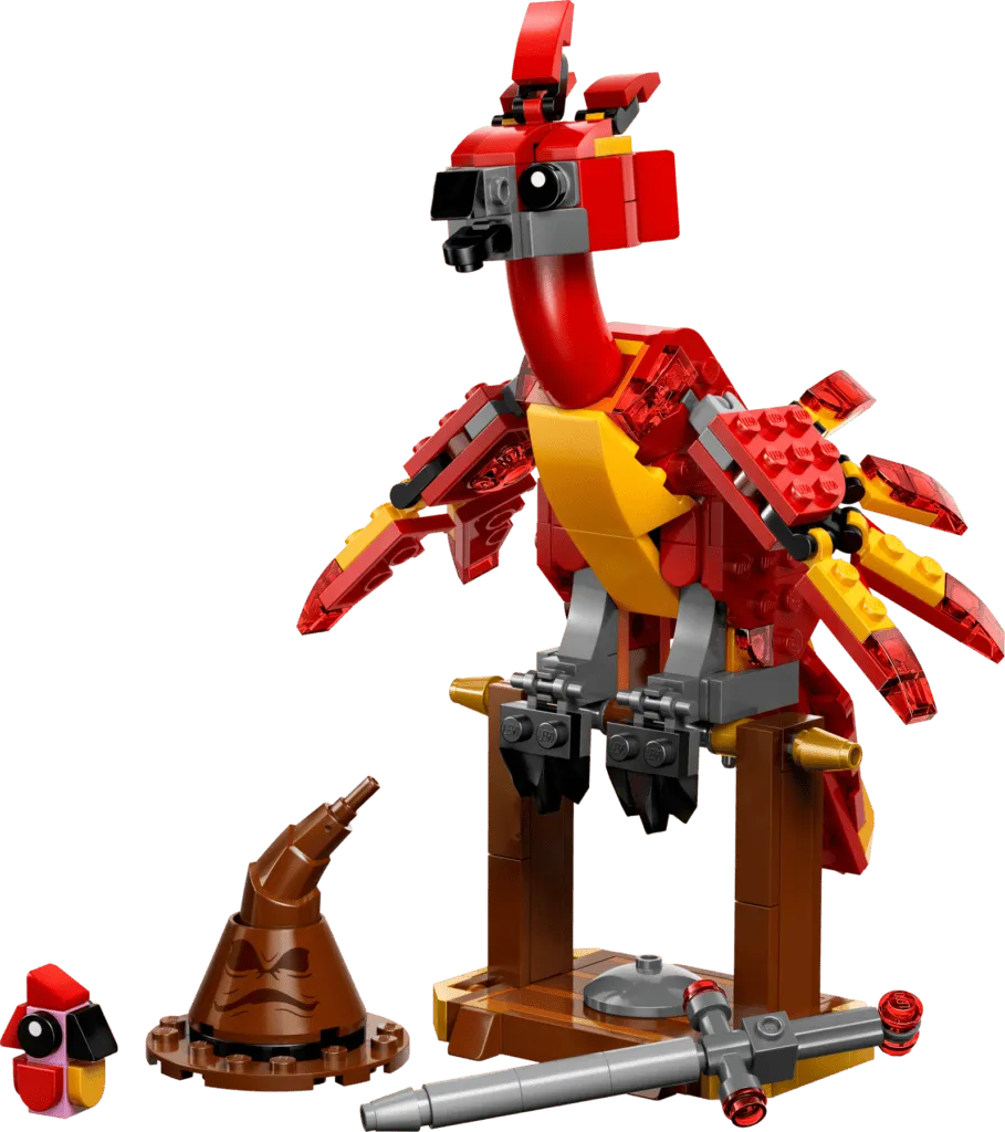 Colorful Lego bird with perch and wand