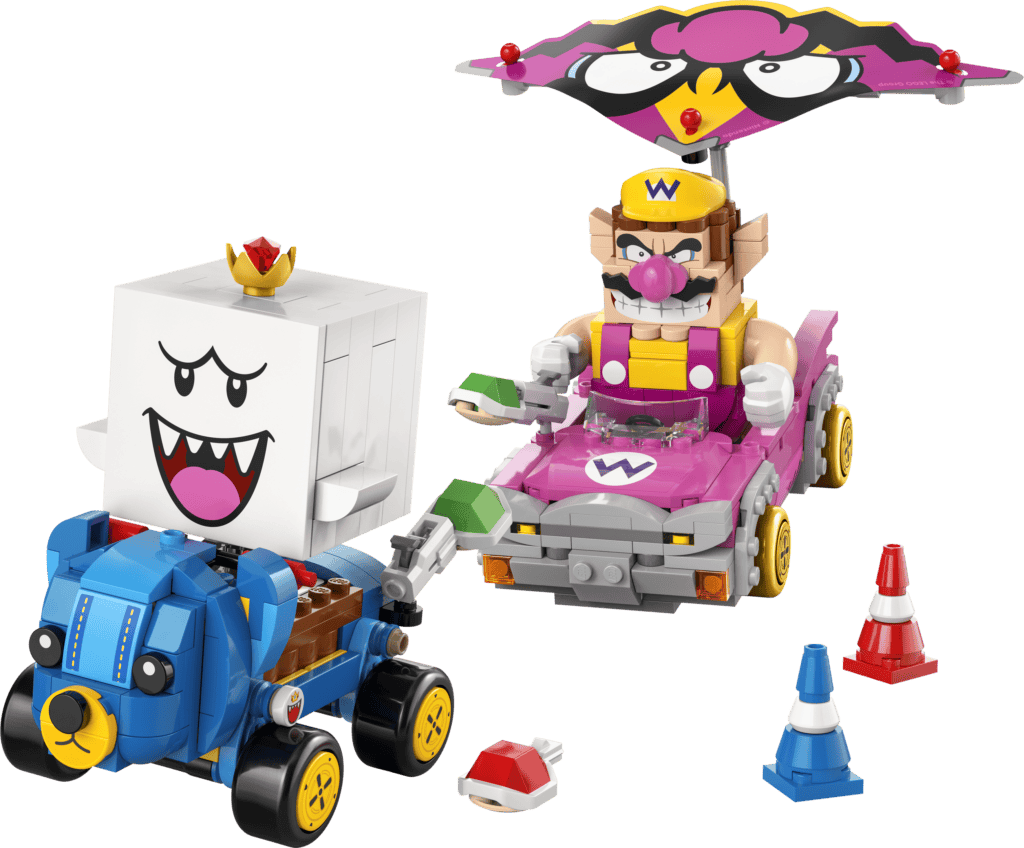 LEGO characters in colorful karts