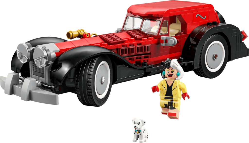 Red and black LEGO car with figures