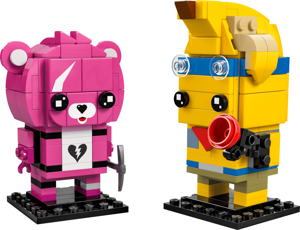 Colorful toy brick characters with accessories