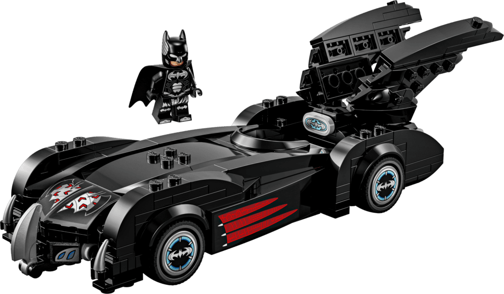Black LEGO Batmobile and Batman minifigure