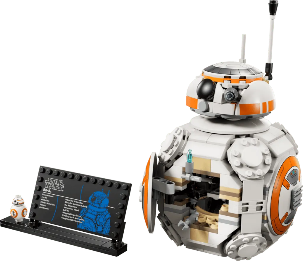LEGO BB-8 model with display plaque