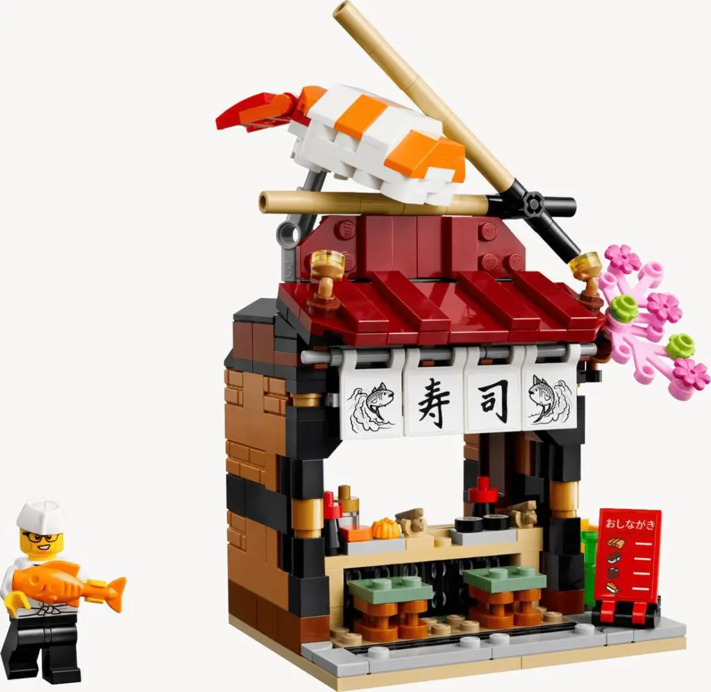 Miniature sushi restaurant built from LEGO bricks
