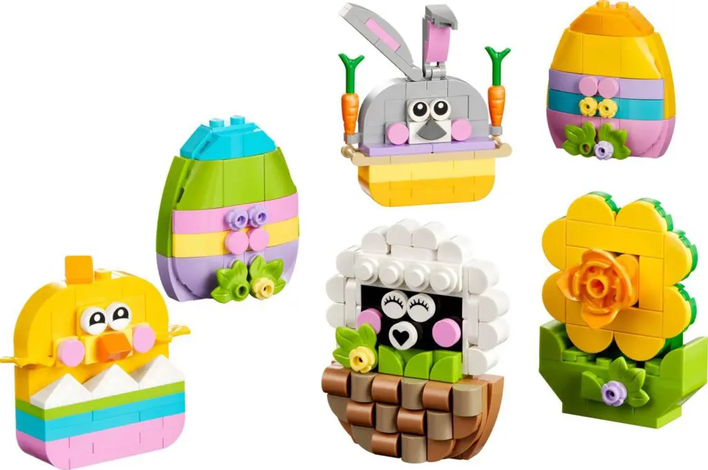 Creative LEGO spring-themed figures and flowers
