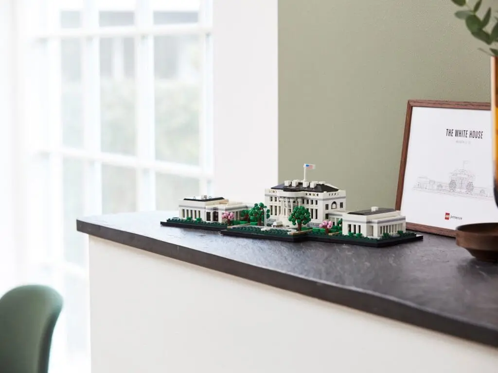 LEGO White House model on a shelf