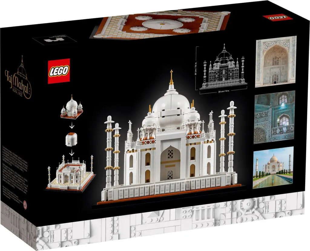 Detailed LEGO Taj Mahal kit packaging