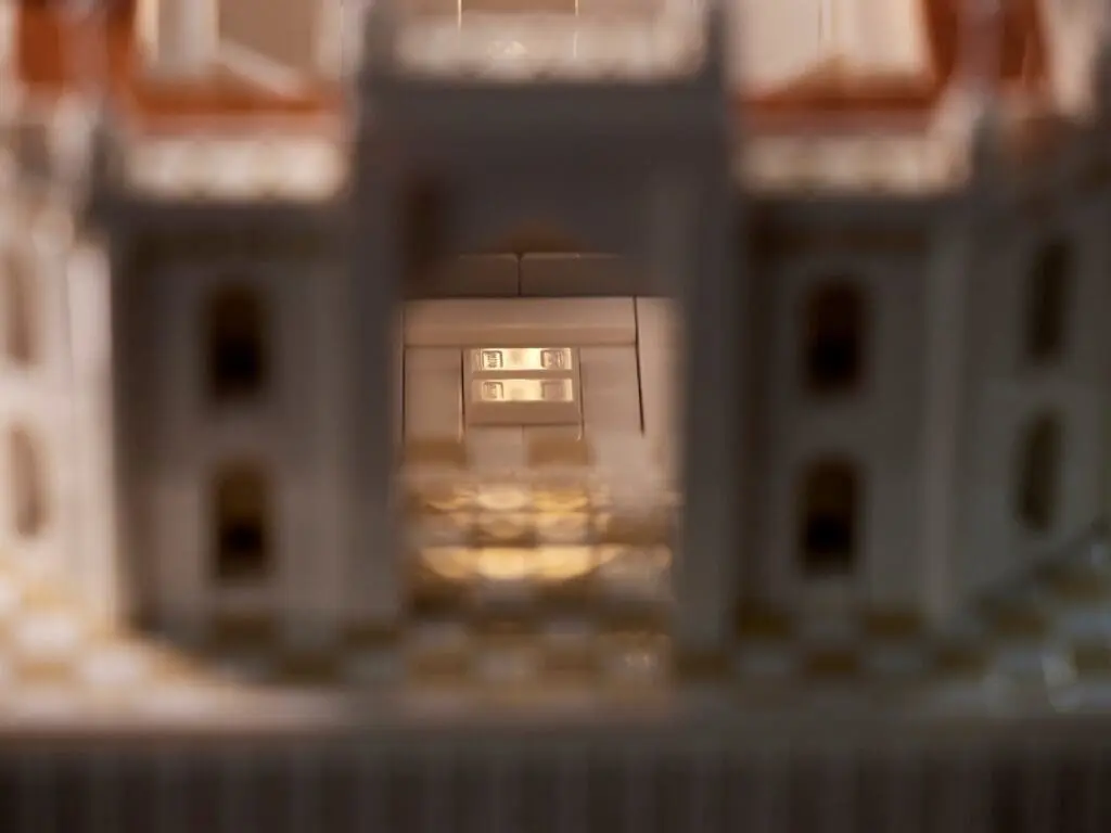 Miniature building interior with window view