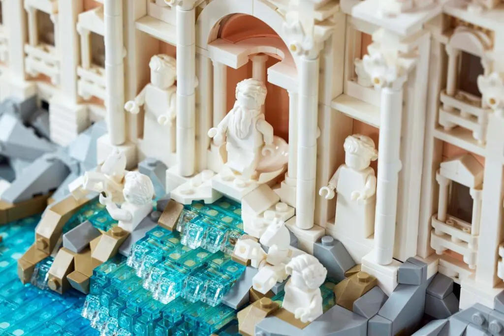 Miniature Lego fountain with water effects