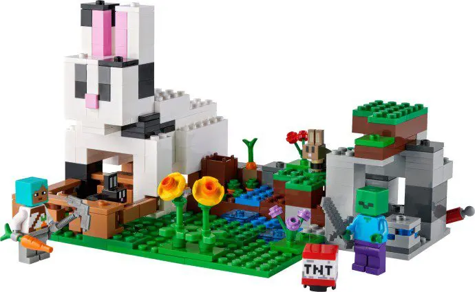 LEGO-style scene with flowers and figures