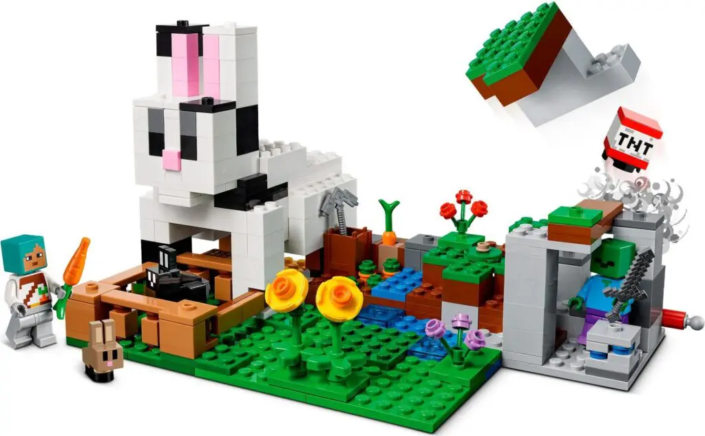 Lego set featuring Minecraft characters and scenery
