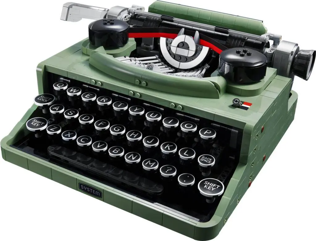Detailed LEGO typewriter replica in green