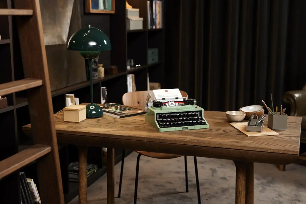 Retro workspace with green lamp