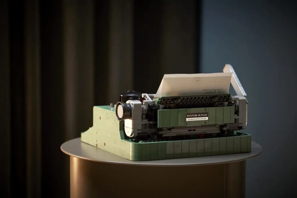 LEGO typewriter model on display