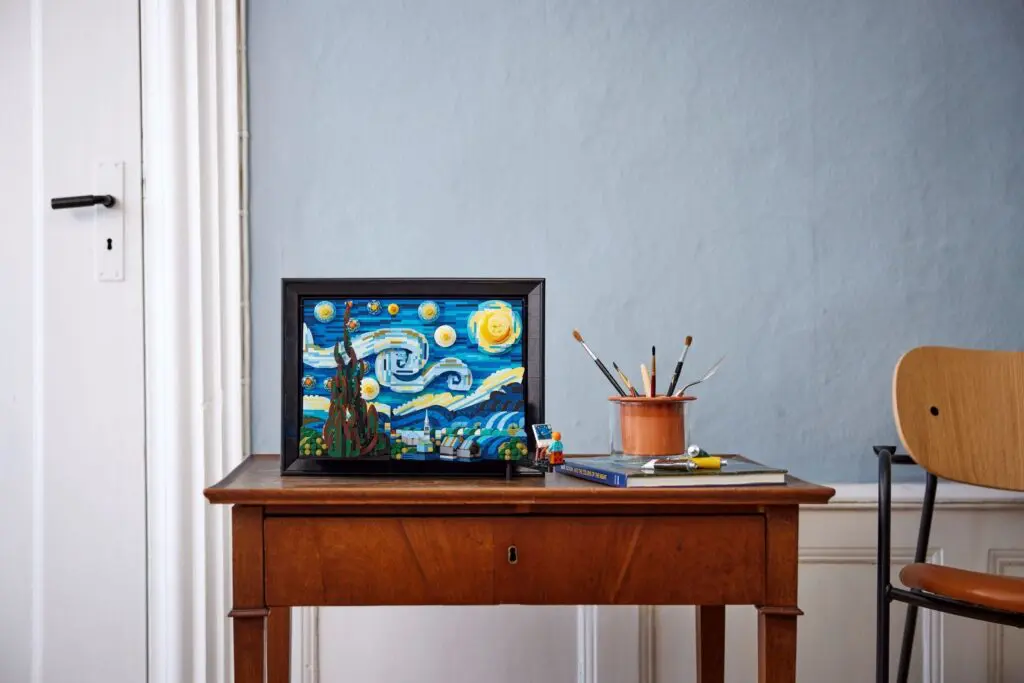 Framed painting on wooden desk