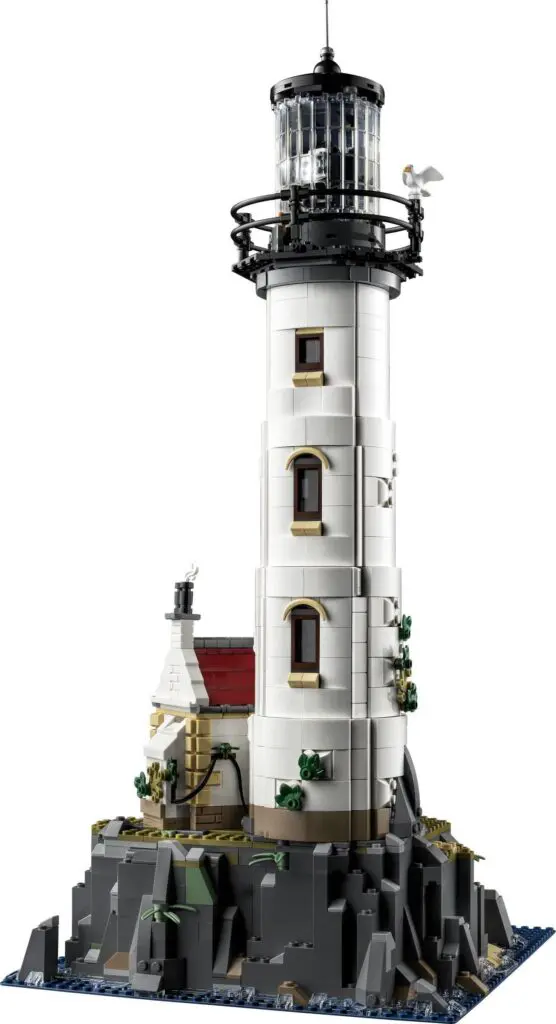 LEGO lighthouse model on rocky base