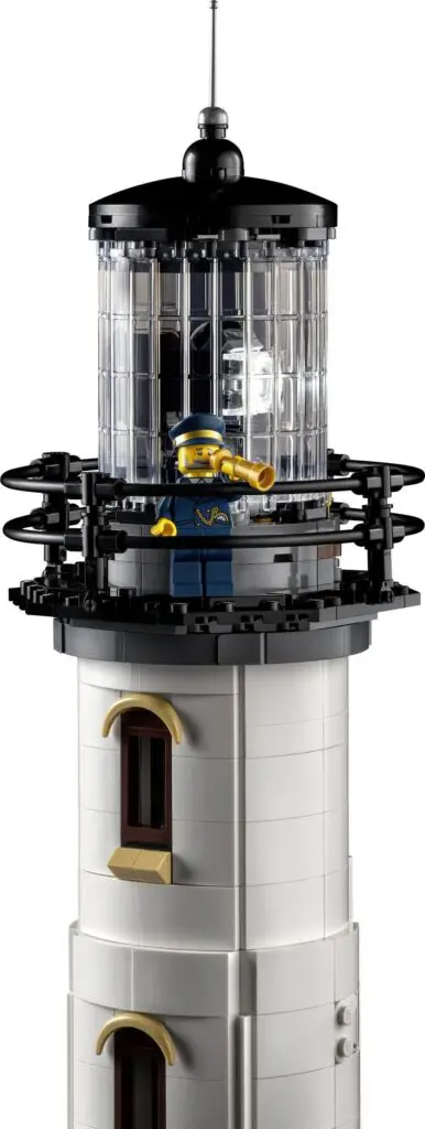 Mini figure using telescope in lighthouse