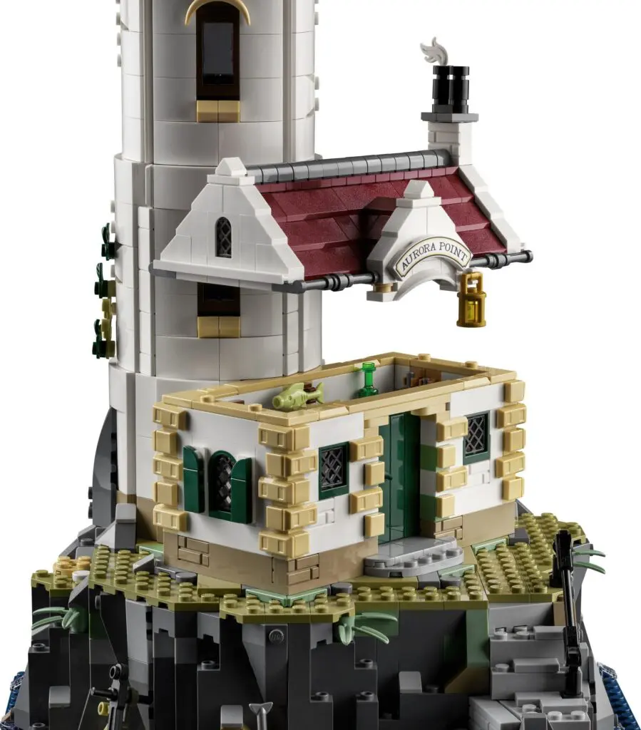 LEGO structure featuring lighthouse and house