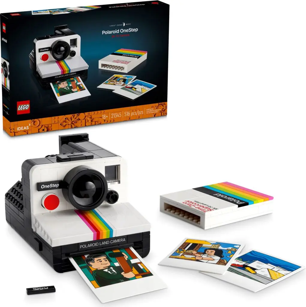 LEGO model of Polaroid camera and photos