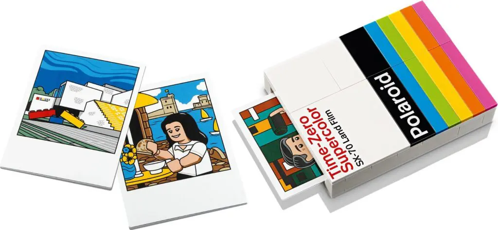 Open Polaroid box with art prints
