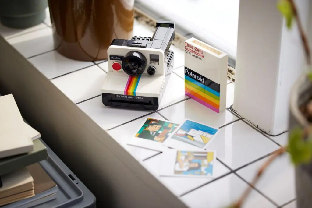 Retro Polaroid camera on a tiled surface