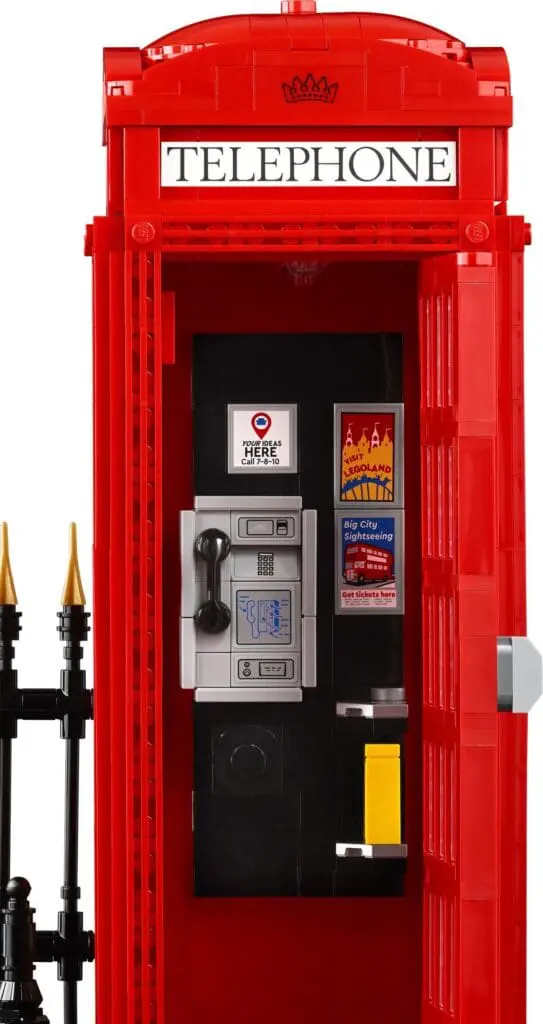 Red LEGO telephone booth model