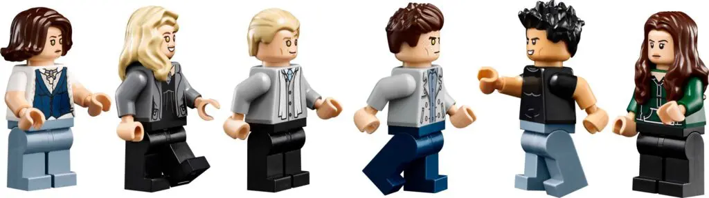Six Lego characters facing each other