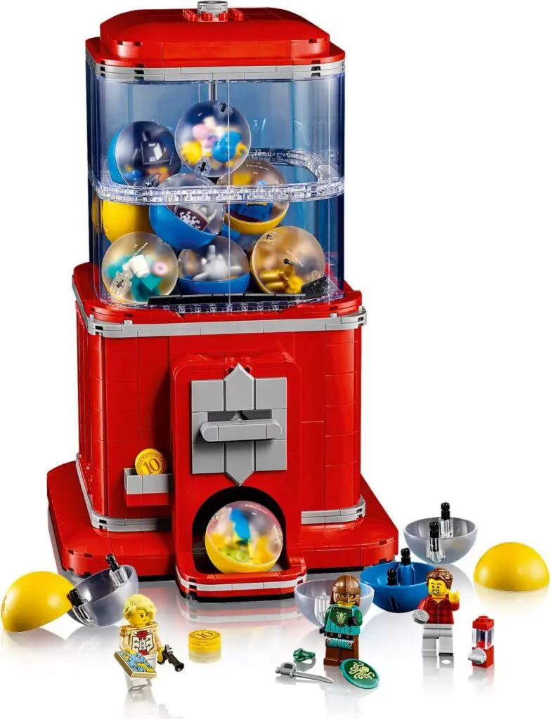Toy gumball machine with LEGO figures