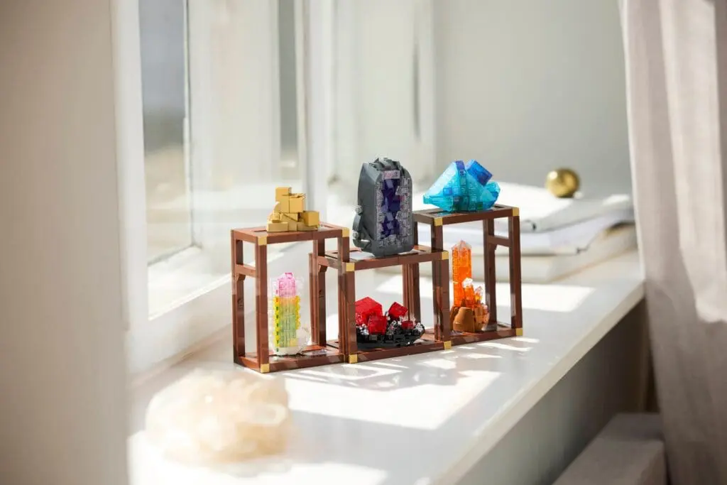 Sunlit windowsill with vibrant crystal collection
