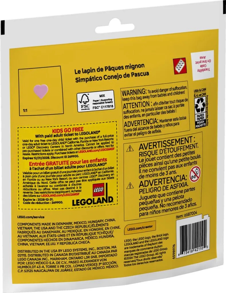 Back of LEGO Easter bunny package