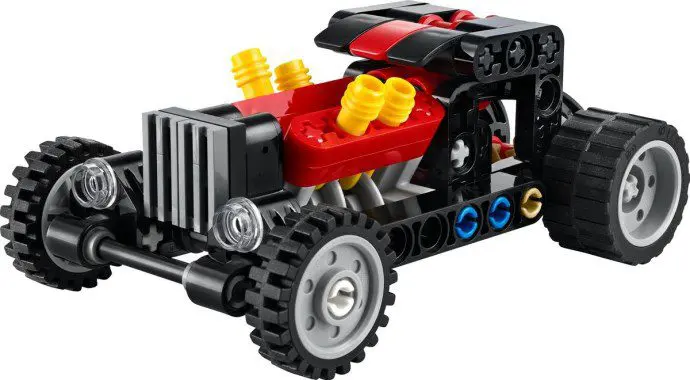 Miniature LEGO car with exposed engine