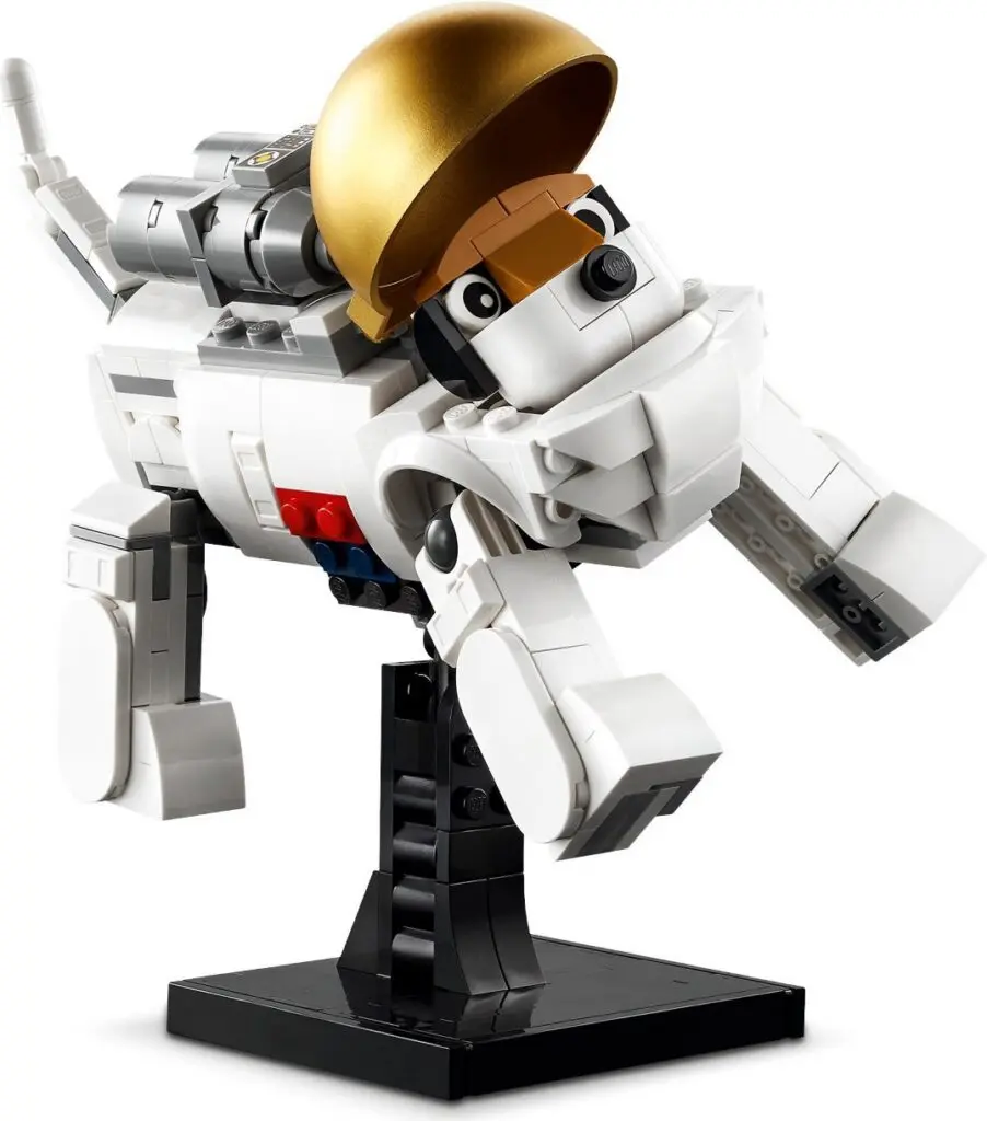 LEGO dog on display stand