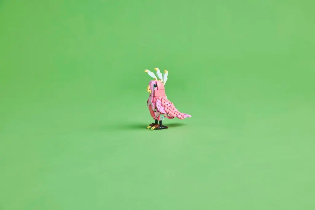 Pink toy bird with leafy crest