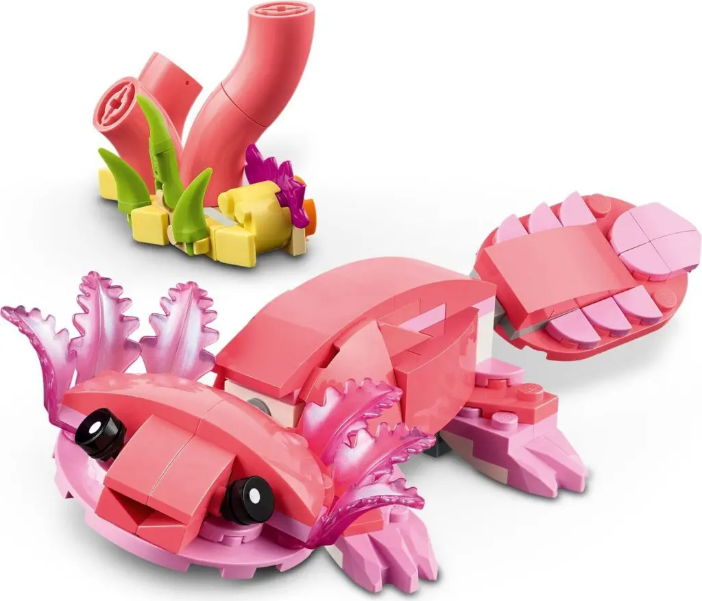 Axolotl and coral Lego pieces
