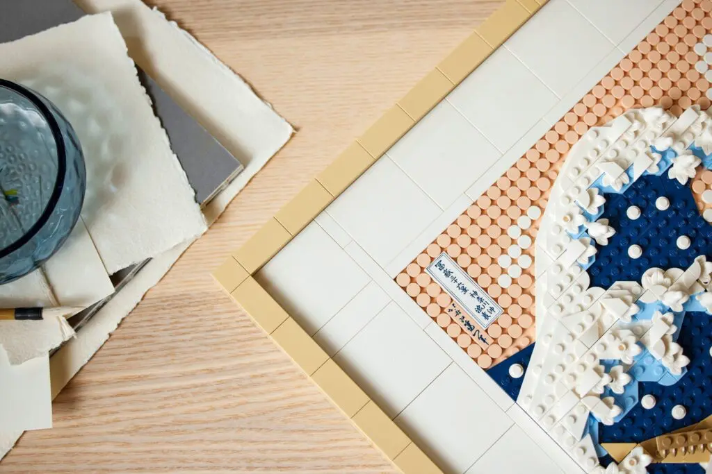 Creative Lego project with blue and beige tiles
