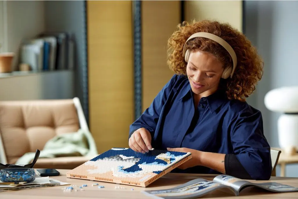 Woman enjoying puzzle activity at home