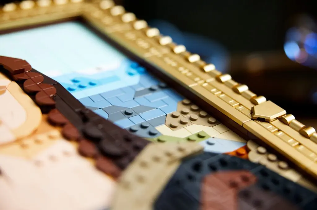 Detailed view of Lego brick art
