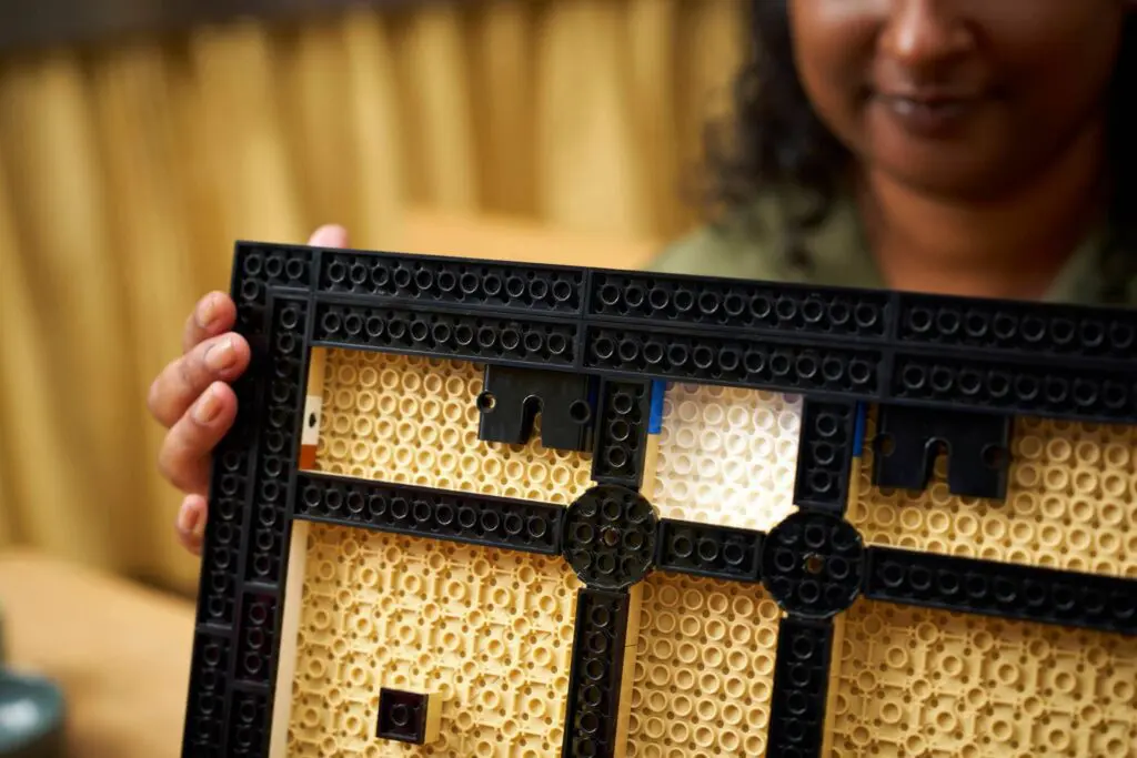 Close-up of LEGO piece assembly