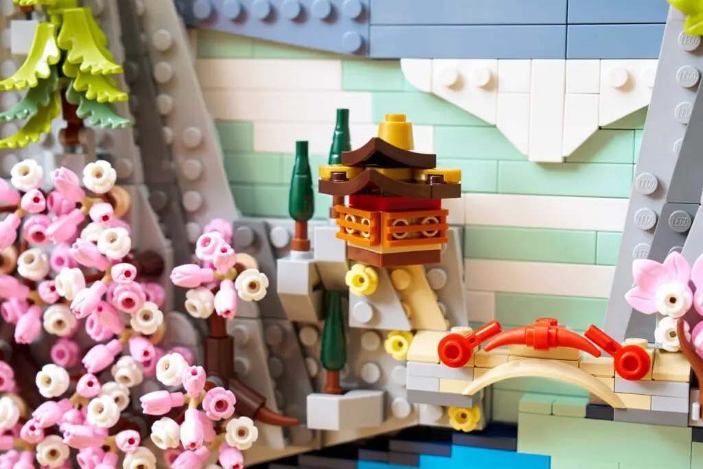 Lego landscape with cherry blossoms