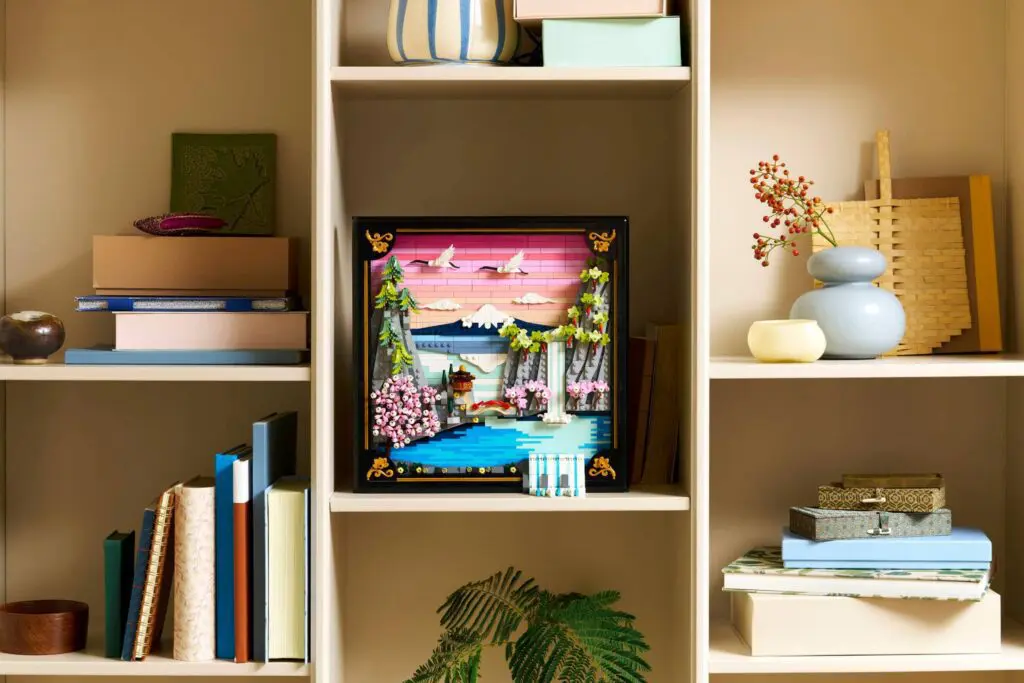 Decorative shelf with art and books