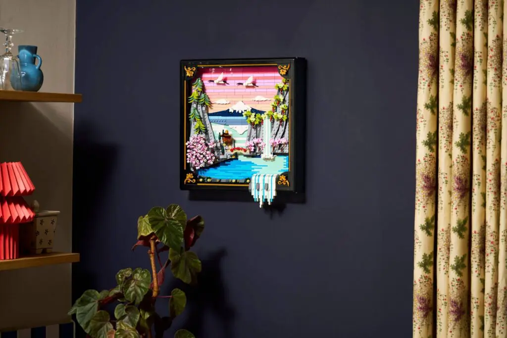 Framed artwork on dark blue wall