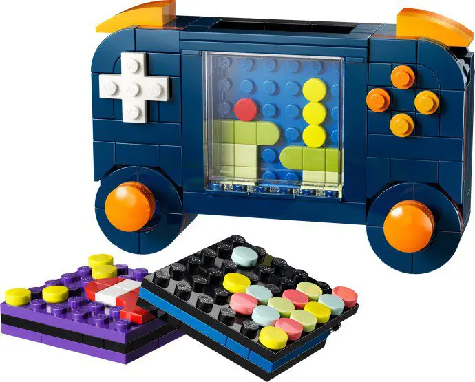 Building block console with colorful buttons