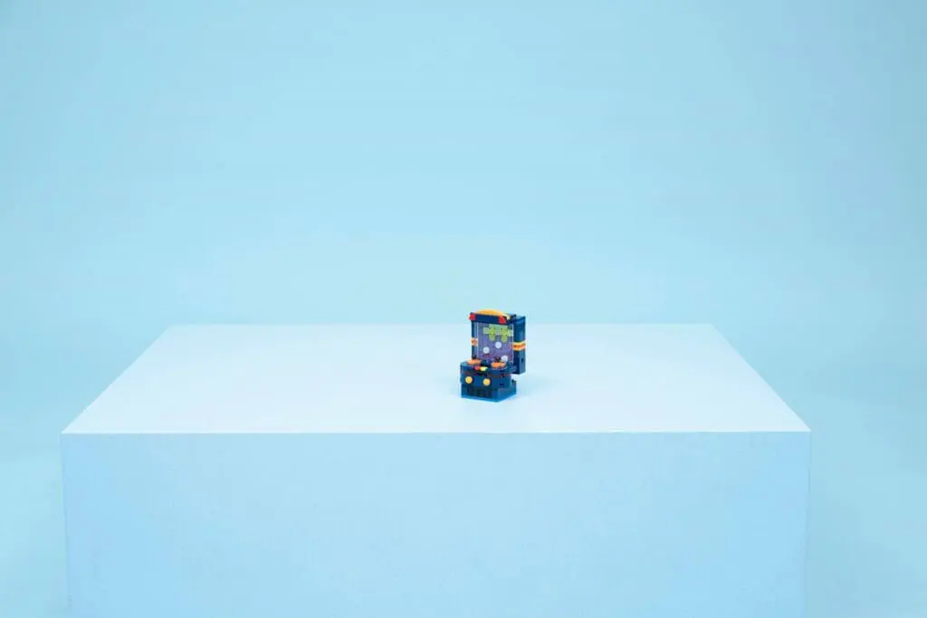 Colorful toy blocks on white surface