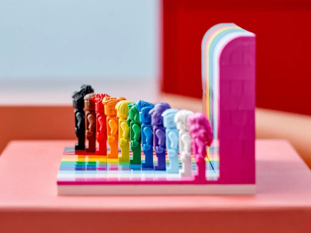 Mini figures in vibrant rainbow arrangement