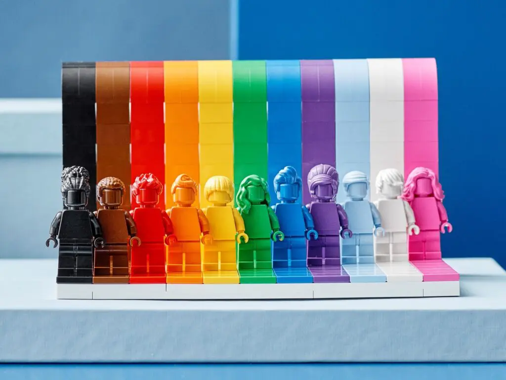 Multicolored LEGO characters on steps