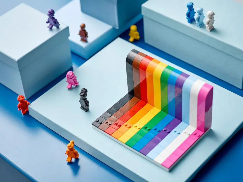 Colorful blocks and miniature figures on platforms