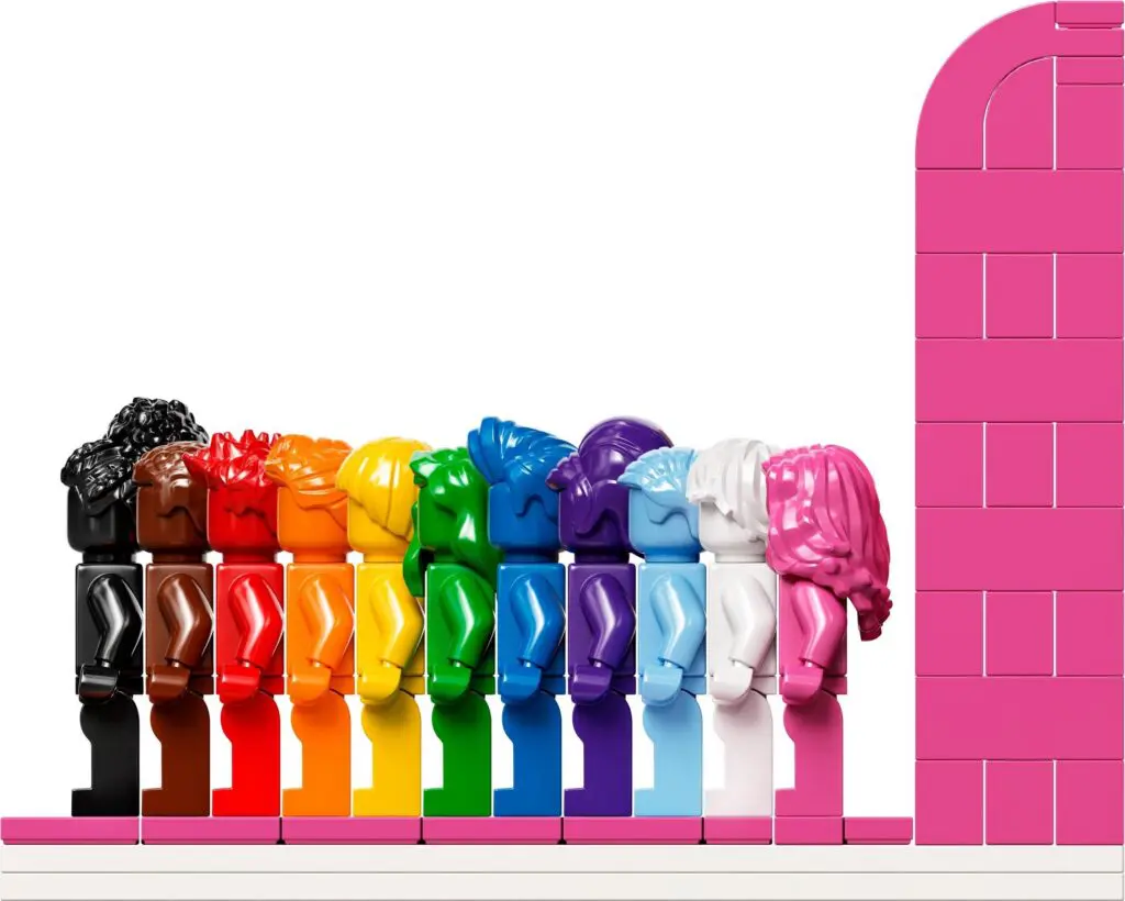 Rainbow-colored LEGO lineup